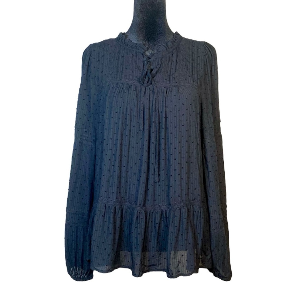 Loft Tiered Blouse Black Size M - Picture 1 of 8